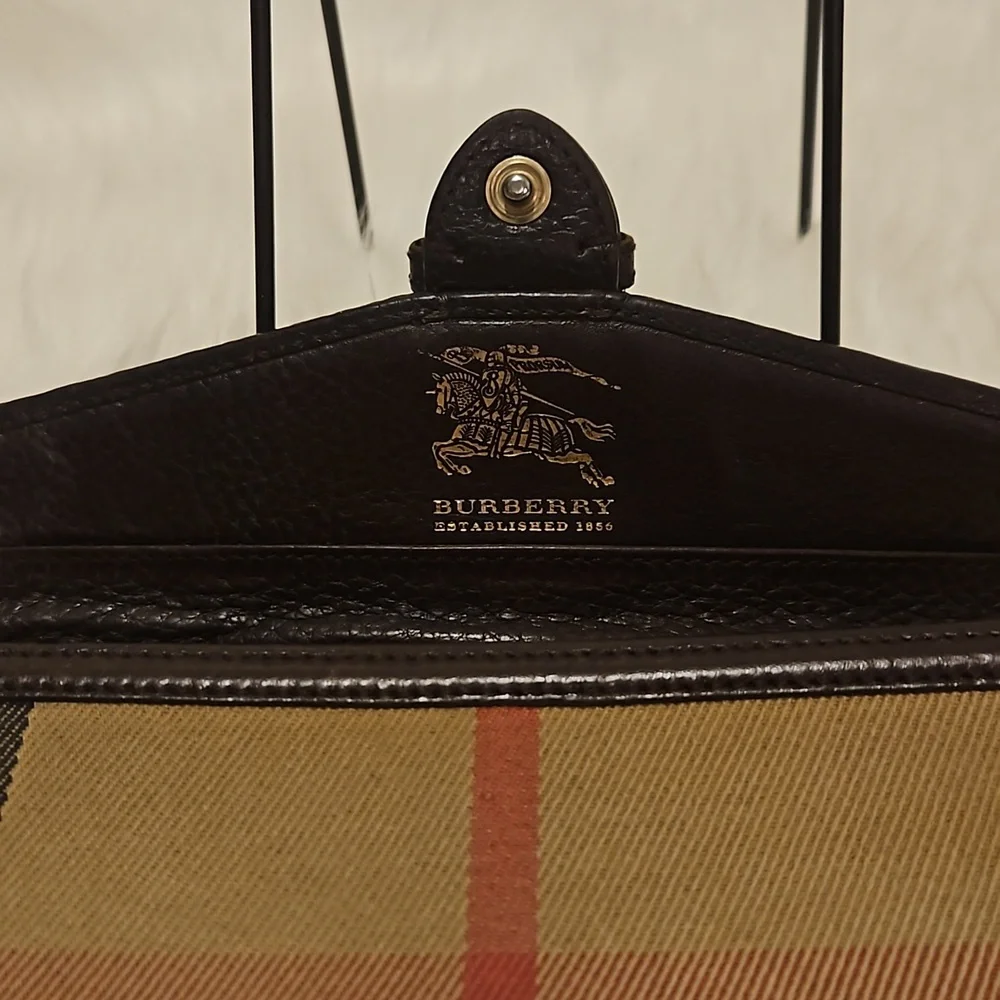 Burberry Tan Plaid Canvas Wallet with Dark Brown Leather Buckle - Picture 6 of 13